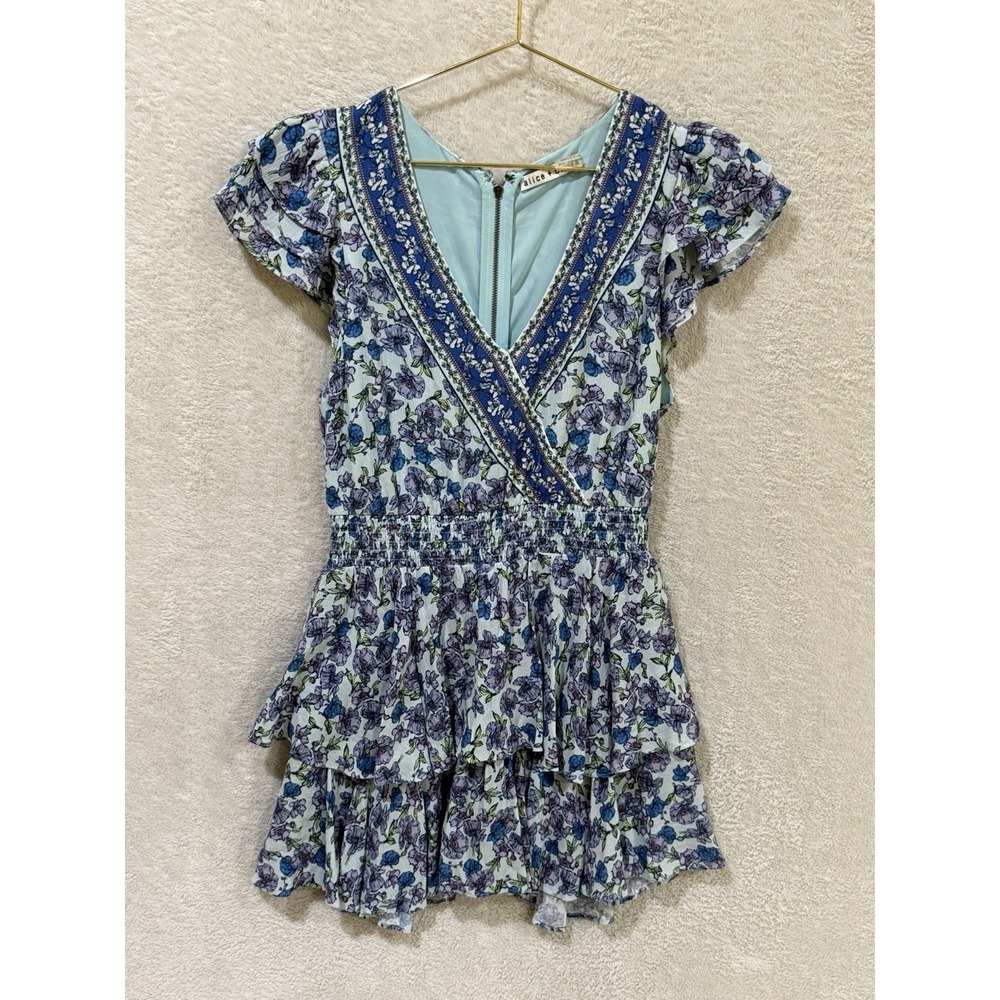 Alice + Olivia Mariska Tiered Ruffle Skort Romper Ditsy Floral Size 4 Smocked